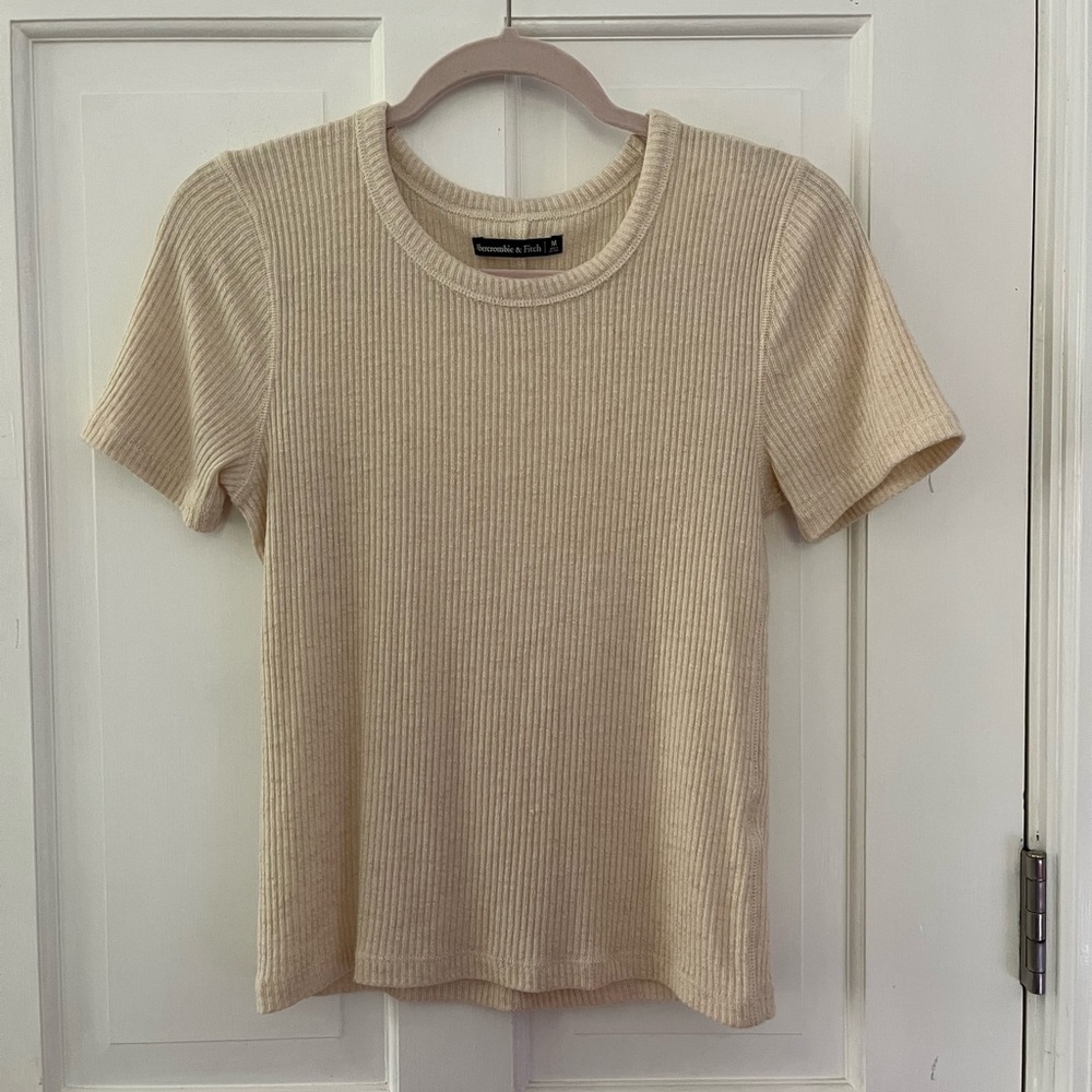 Abercrombie & Fitch Tan Ribbed Soft Short Sleeved Shirt Size Medium